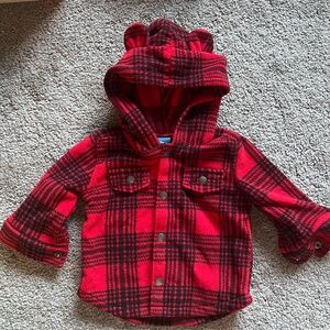 NWOT Red Plaid Hooded Jacket with Bear Ears